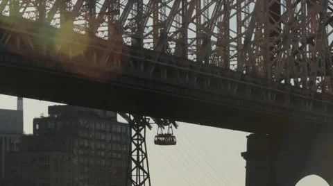 Overhead cable car moving by a Brooklyn Bridge, New York City, USA Stock Footage 61132623