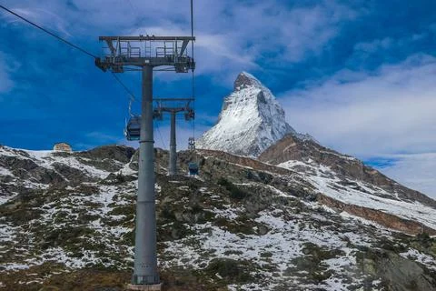 Overhead cable car to the top of Klein Matterhorn mountain Stock Photos