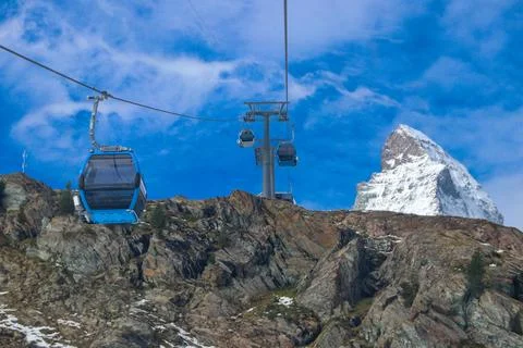 Overhead cable car to the top of Klein Matterhorn mountain Stock Photos