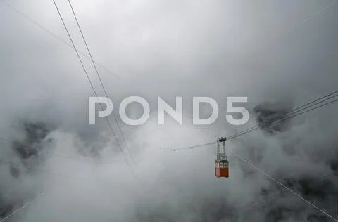 Overhead Cable Car Traveling Into Mist, Merida, Venezuela