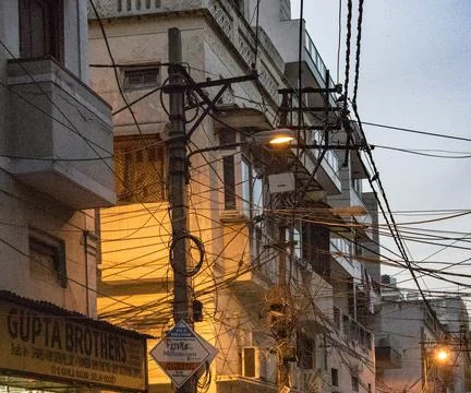 Overhead cables create a rats maze Stock Photos