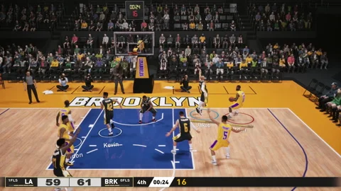 Overhead camera captures yellow team facing strong black defense. Basketball. Stock Footage 319685435