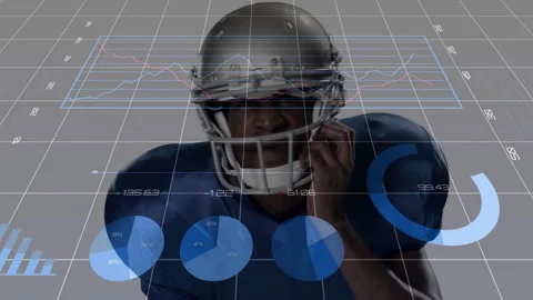 Overhead camera tilting over athlete with sports data charts aligning while Stock Footage 312655851