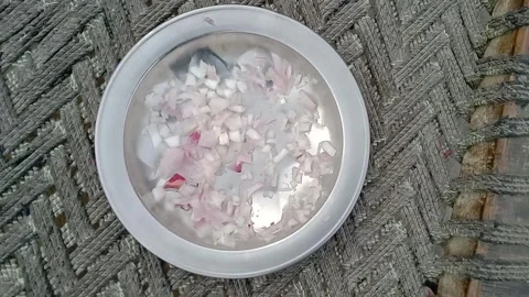 Overhead Camera View of Finely Chopped Onions on a Plate Video stock 347182416