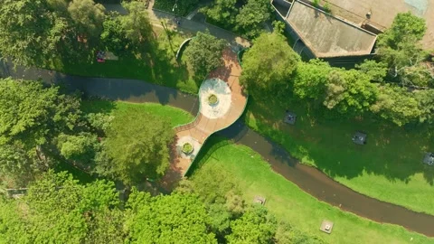 Overhead central park pathway and circular plaza Yogyakarta Stock-Footage 342580939