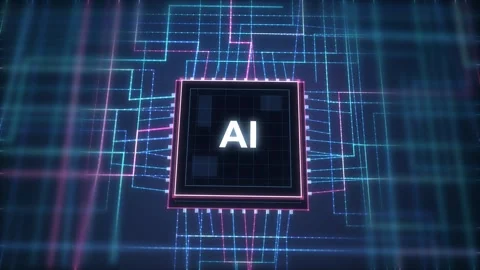 Overhead Circuit Grid AI Chip Aerial Loop Stock-Footage 343250131