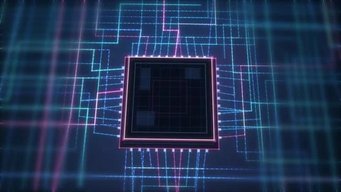 Overhead Circuit Grid Data Flow Aerial Loop Stock Footage 343250328