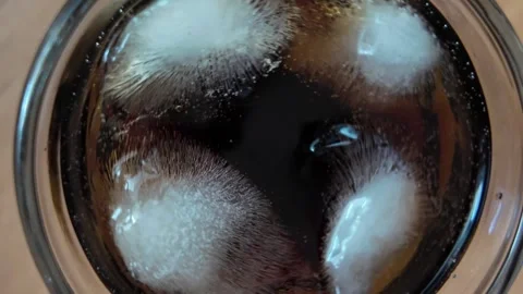 Overhead Close Up of Cola and Ice Cubes Stock Footage 345161768