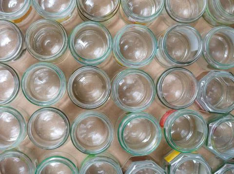 Overhead close up of empty glass jars without caps Stock Photos