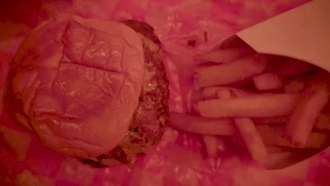 Overhead Close up Slow Motion Burger and Fries Village Manhattan New York 4k Stock Footage 267737543