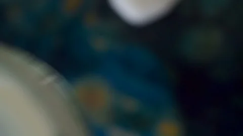 Overhead closeup view of top edge of emptied clear glass cup filled with kefir Vídeos de archivo 91683634