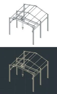 Overhead crane and warehouse structure isometric blueprints Illustrazione stock
