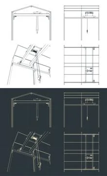 Overhead crane and warehouse structure blueprints Illustrazione stock