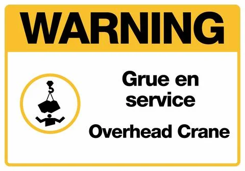 Overhead Crane Bilingual Construction Hazard Warning Signs Collection French Иллюстрация