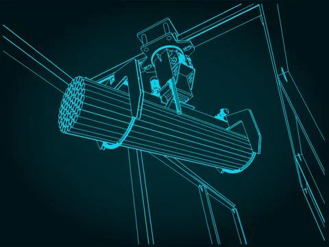 Overhead crane with bunching grab close up Stock Illustration