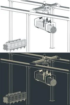 Overhead crane with bunching grab Stock Illustration