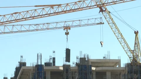 Overhead crane at the construction site 5 Stock Footage 318949779
