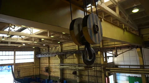 Overhead crane during work at heavy industry hall building Stock Footage 64803494