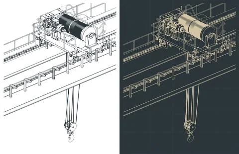 Overhead crane isometric drawings close-up Stock Illustration