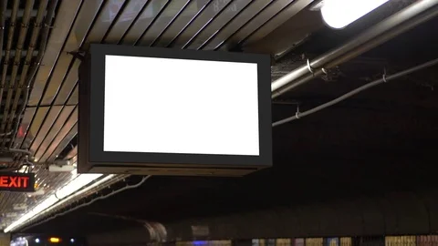 Overhead Digital Blank Station Information Screen Panel in Underground Station Stock Footage 84998961