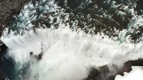 Overhead Drone Flight Of Dettifoss Waterfall Stock-Footage 213639458