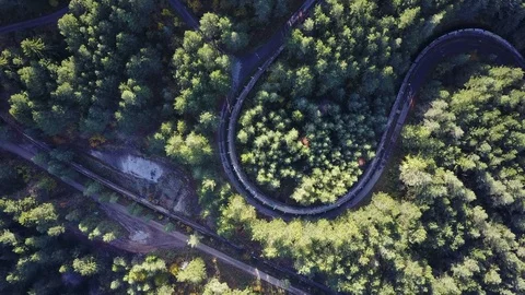 Overhead drone flight over former Olympic bobsleigh track in Sarajevo, Bosnia Video stock 85903027
