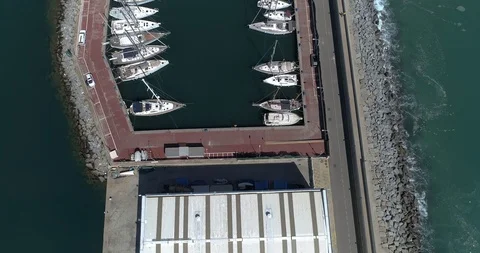 Overhead drone flight over little nautic port in the Mediterranean sea Stock Footage 88105939