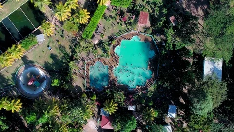 Overhead drone flying over a public pool in Central America 01 Stock Footage 101315968
