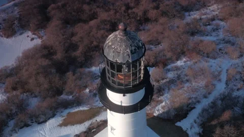Overhead drone of Maine Lighthouse Stock Footage 134303845