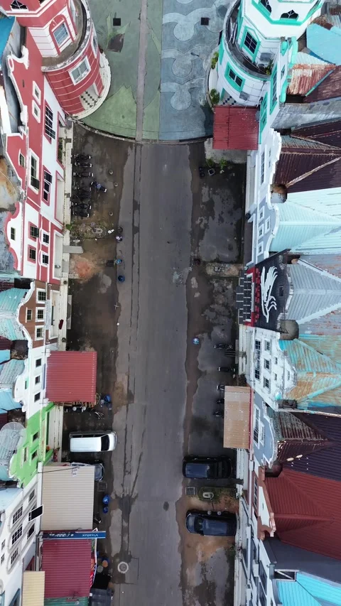 Overhead drone perspective revealing an intricate urban tapestry of multi-h.. Video stock 339039892
