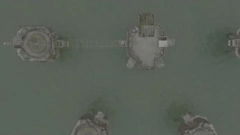 Overhead Drone Recording of Red Sands Fort, Daytime, 4K/25F Stock Footage 172069349