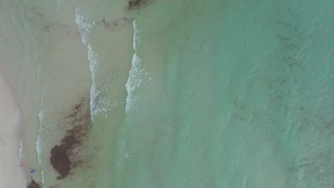 Overhead Drone Shot of Beach &amp; Turquoise Ocean Waves Stock Footage 268774282