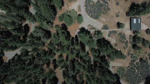 Overhead drone shot of Big Bear Solar observatory near lake in California, USA Video stock 157222402