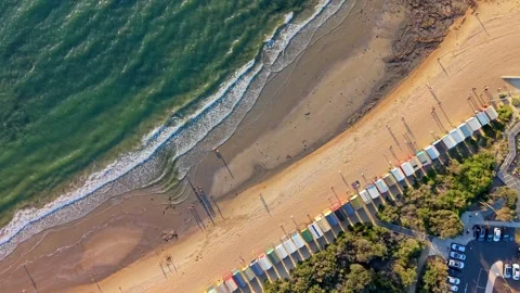 Overhead Drone Shot of Brighton Beach and Waves Stock Footage 329167807