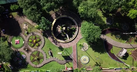 Overhead drone shot of city park with trees and children's playground Stock Footage 166316001