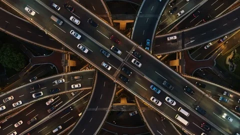 Overhead drone shot elevated highway and interchange in Shanghai, China Stock-Footage 108800959