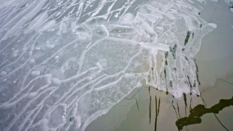 Overhead drone shot of fascinating winter ice textures on Lake Michigan. Stock Footage 340843784