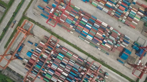 Overhead drone shot flying over containers in inland port Chongqing China Video stock 67518620