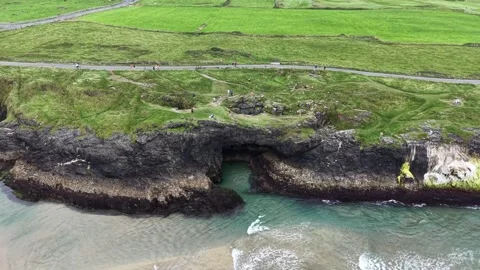 Overhead drone shot looking down on Fairy Bridge, Bundoran, Ireland. Stock Footage 342717332