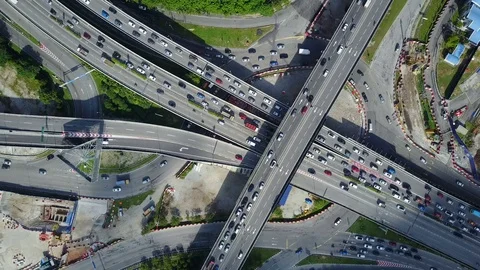 Overhead drone shot merging highways Kuala Lumpur, infrastructure Malaysia Stock-Footage 78452778