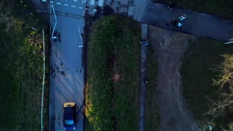 Overhead drone shot moving sideways in a park Stock Footage 300813143
