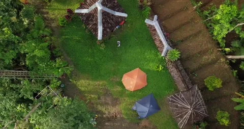 Overhead drone shot of Tent set up on the camping area Stock Footage 168110062