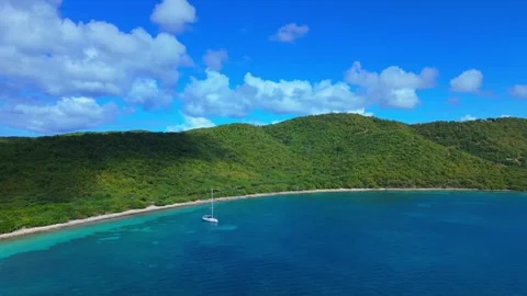 Overhead Drone Shot of Waves Lapping White Sand Shore in Culebra Puerto Rico Stock Footage 341902220