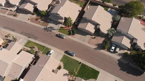 Overhead Drone of Suburban homes in Arizona neighborhood Stock Footage