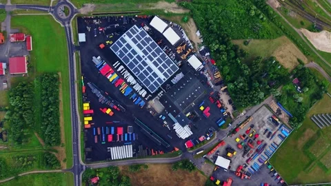 Overhead drone view captures polymer manufacturing, storage logistics Stock Footage 340597195