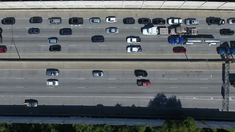 Overhead drone view of interstate traffic Stock Footage 96350856