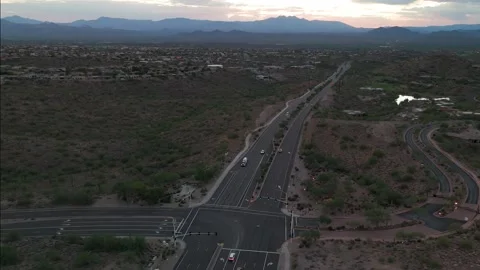 Overhead Drone View Of Moving Traffic On Busy Road Arizona Stock Footage 283499762