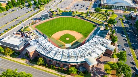 Overhead drone view of Sewell-Thomas Stadium in Tuscaloosa Stock-Fotos
