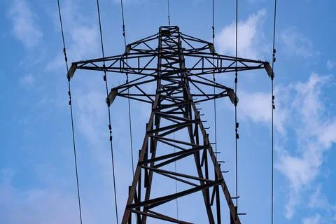 Overhead electrical transmission line. Stock Photos