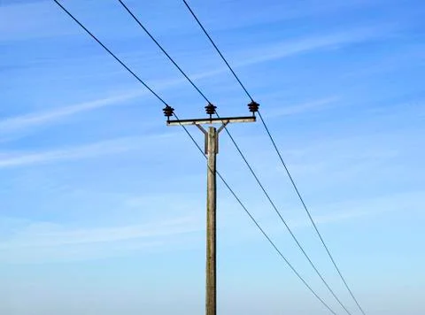 OVERHEAD ELECTRICITY CABLE AND POLE Stock Photos